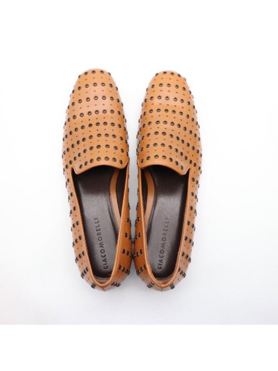 GIACOMORELLI Men\'s Size 11.5 Studded Brown Leather Venetian Loafers Slip On Shoe main image 4